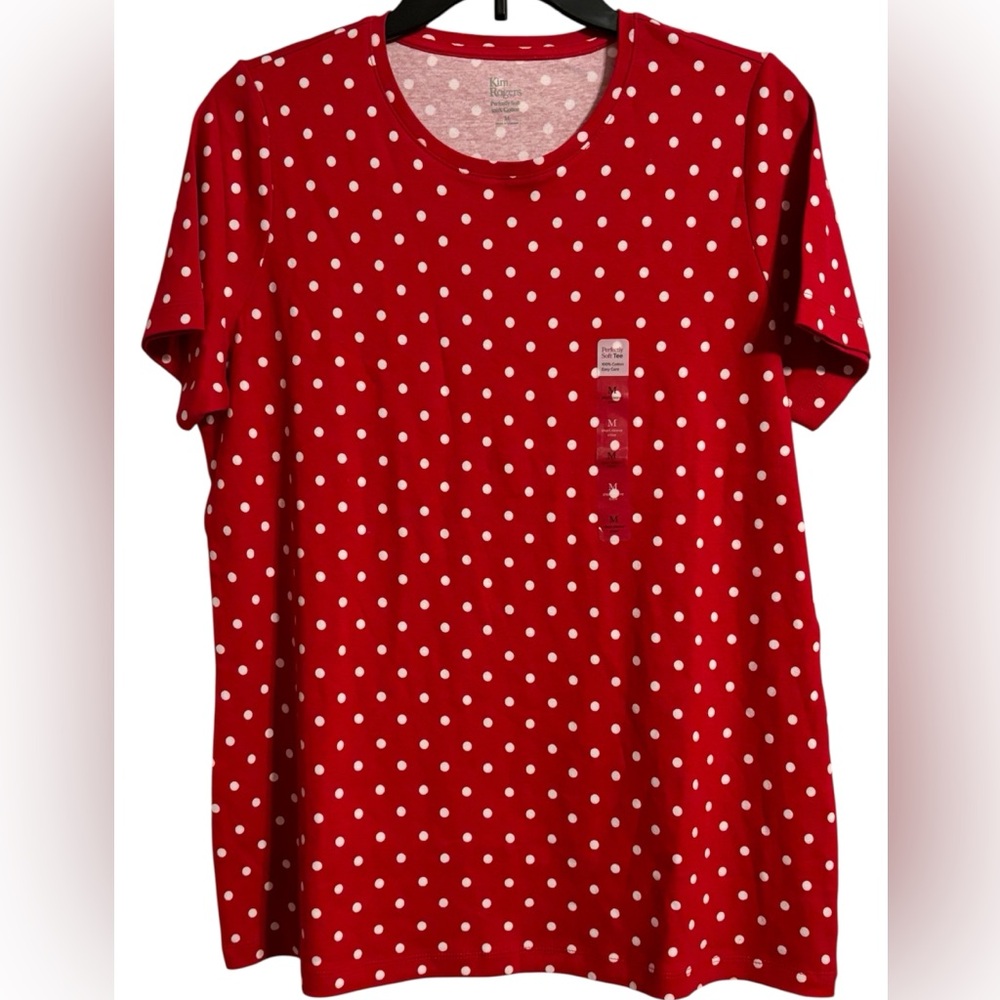 NWT•Kim Roger’s Red/White Polka Dot T-Shirt Size M
